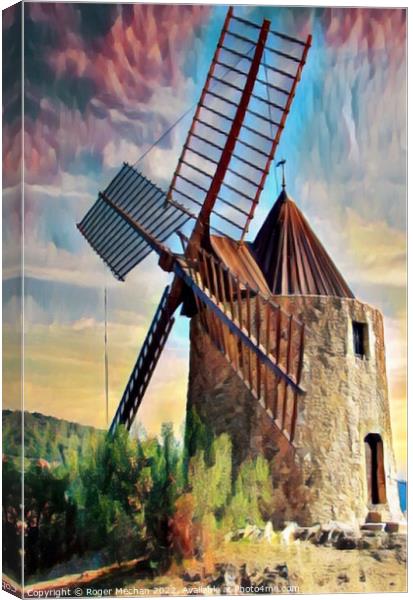 The Rustic Charm of Grimaud Windmill Canvas Print by Roger Mechan