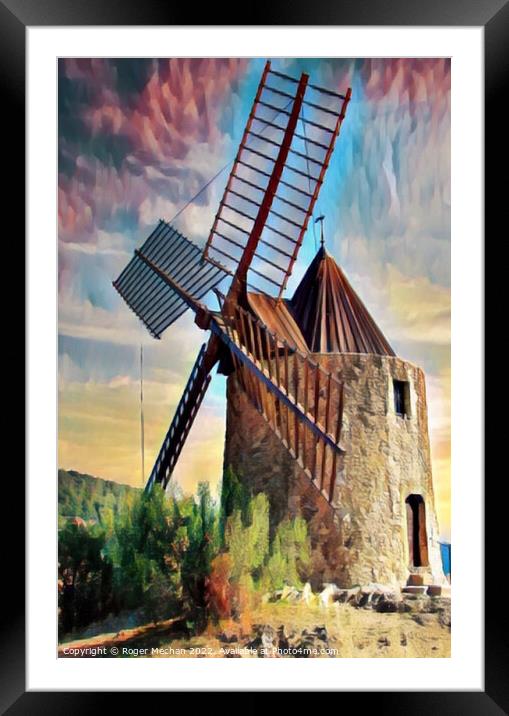 The Rustic Charm of Grimaud Windmill Framed Mounted Print by Roger Mechan