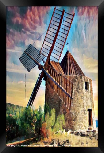 The Rustic Charm of Grimaud Windmill Framed Print by Roger Mechan