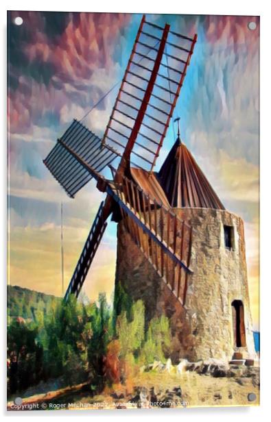 The Rustic Charm of Grimaud Windmill Acrylic by Roger Mechan