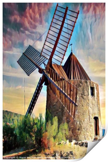 The Rustic Charm of Grimaud Windmill Print by Roger Mechan