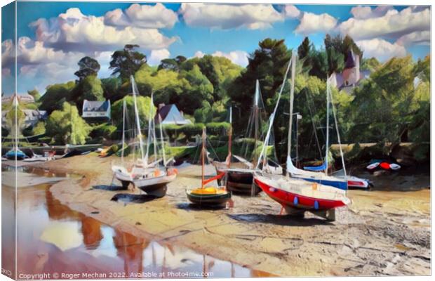 Serene boats in Brittany Canvas Print by Roger Mechan