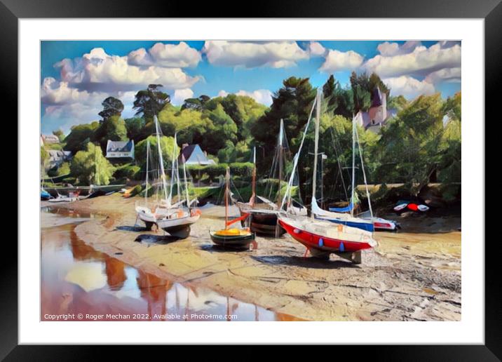 Serene boats in Brittany Framed Mounted Print by Roger Mechan