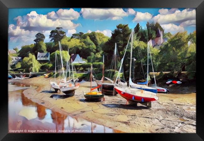 Serene boats in Brittany Framed Print by Roger Mechan