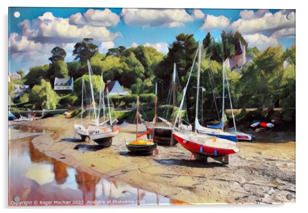 Serene boats in Brittany Acrylic by Roger Mechan