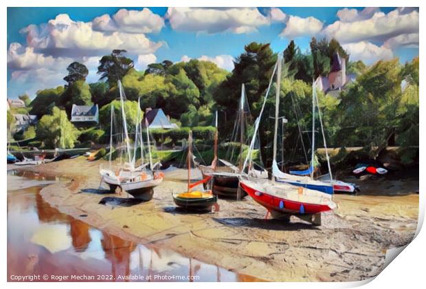 Serene boats in Brittany Print by Roger Mechan