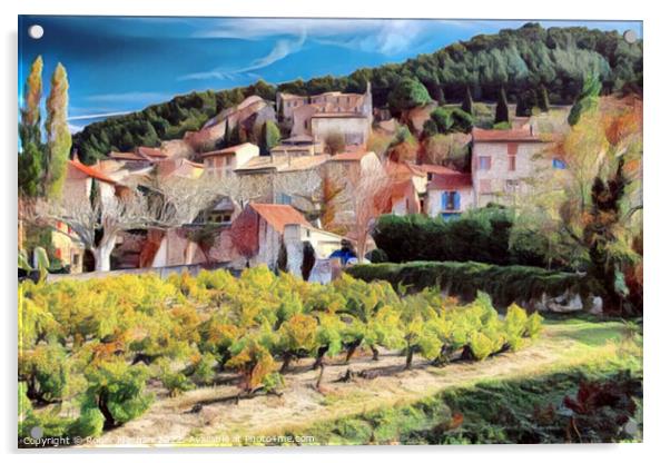 Golden Provencal Village Acrylic by Roger Mechan