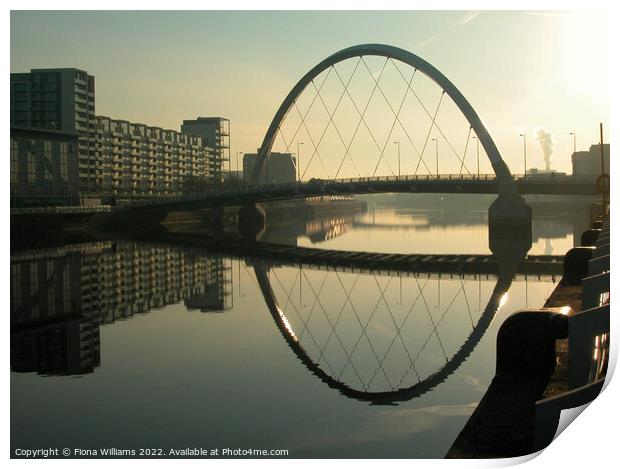 Clyde Arc and Glasgow Clyde at sunrise Print by Fiona Williams