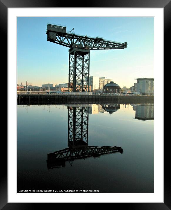 Clydeport Crane and Reflection Framed Mounted Print by Fiona Williams