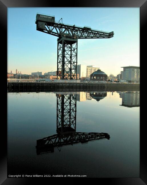 Clydeport Crane and Reflection Framed Print by Fiona Williams
