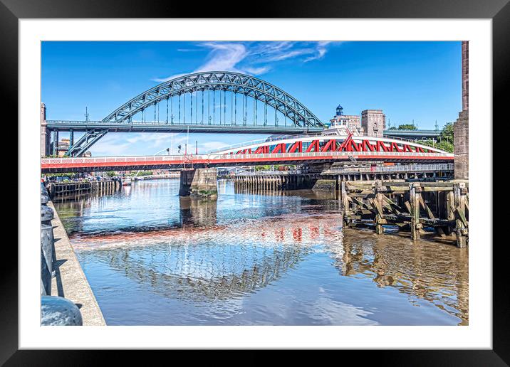 Tyne Bridges Reflection Framed Mounted Print by Valerie Paterson