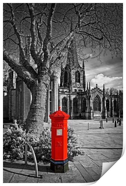 Sheffield Cathedral Red Mail Box, South Yorkshire Print by Darren Galpin