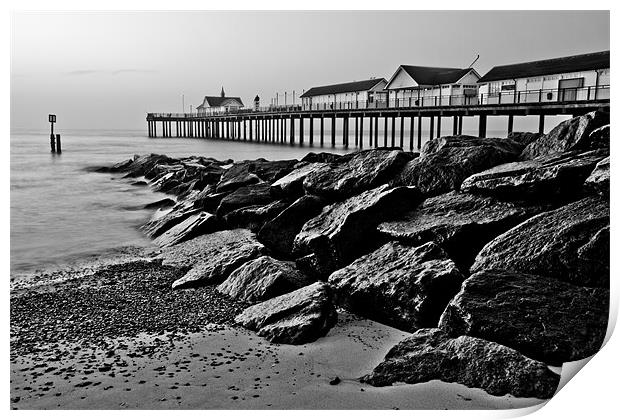 Black & White Southwold Pier Sunrise Print by Paul Macro