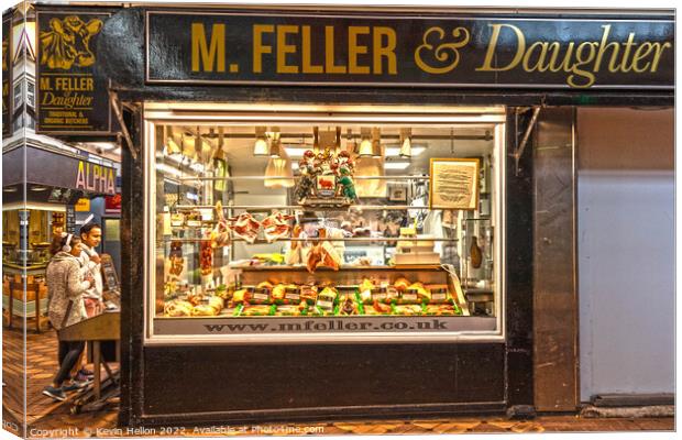 Butcher's Shop in the Covered Market, Ofoxrd, England Canvas Print by Kevin Hellon