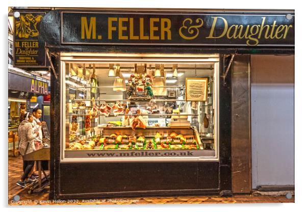 Butcher's Shop in the Covered Market, Ofoxrd, England Acrylic by Kevin Hellon