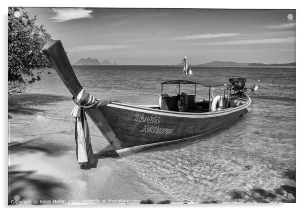 Long tailed boat on tropical island, Koh Naka, Phuket, Thailand Acrylic by Kevin Hellon