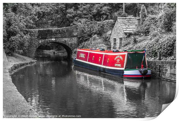 Narrowboat on the Huddersfield Narrow Canal. Uppermill, Oldham,  Print by Kevin Hellon