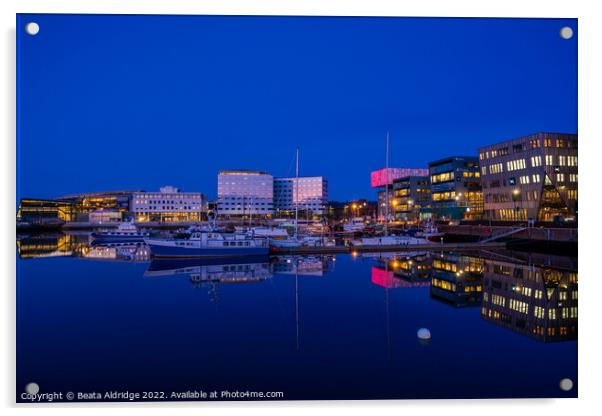 Trondheim blue hour Acrylic by Beata Aldridge
