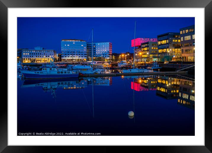 Trondheim blue hour reflections Framed Mounted Print by Beata Aldridge