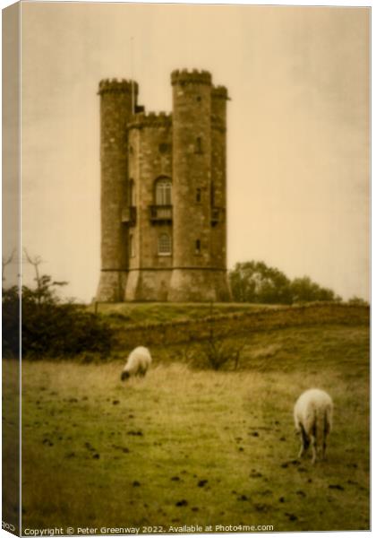 Grazing Sheep At Broadway Tower, Worchestershire Canvas Print by Peter Greenway