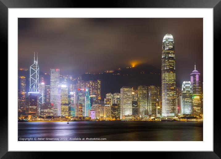 Tsimshatsui Harbour At Night, Hong Kong Framed Mounted Print by Peter Greenway