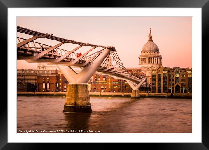 Millennium Bridge, St. Paul Cathedral, Thames River, London Framed Mounted Print by Peter Greenway