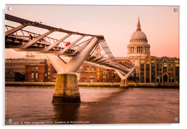 Millennium Bridge, St. Paul Cathedral, Thames River, London Acrylic by Peter Greenway