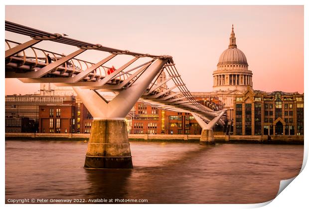 Millennium Bridge, St. Paul Cathedral, Thames River, London Print by Peter Greenway