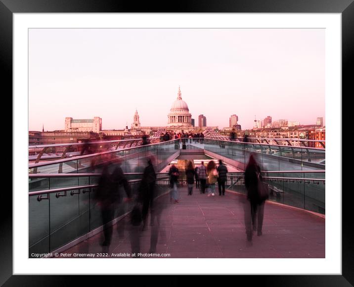 The Millennium Bridge, St Paul's Cathedral, London At Rush Hour Framed Mounted Print by Peter Greenway