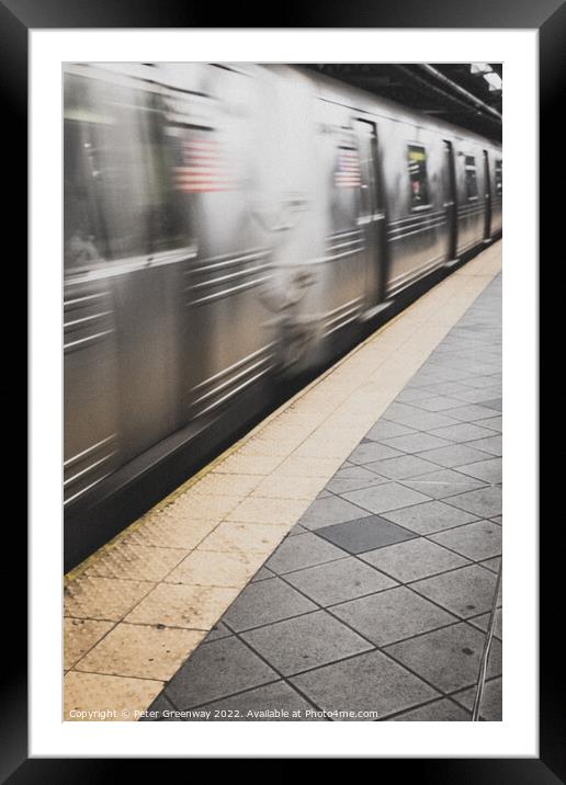 Moving New York City Subway Train Framed Mounted Print by Peter Greenway