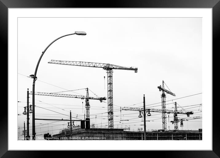 Cranes On A Building Site In Berlin Framed Mounted Print by Peter Greenway