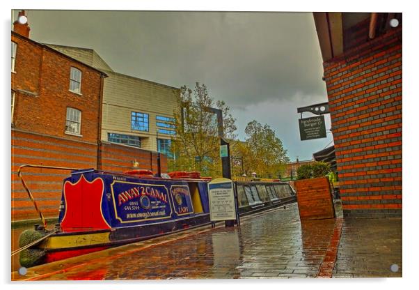 Canal Boat at the Waters` Edge, Brindley Place Acrylic by Catchavista 