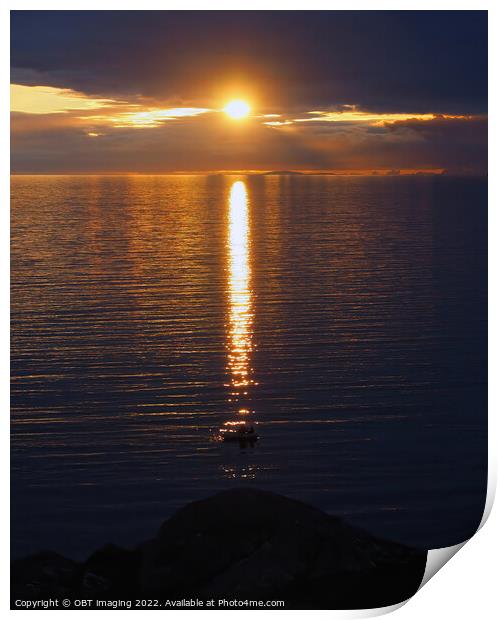 Sunset Boat Light Achmelvich Scottish Highlands Print by OBT imaging