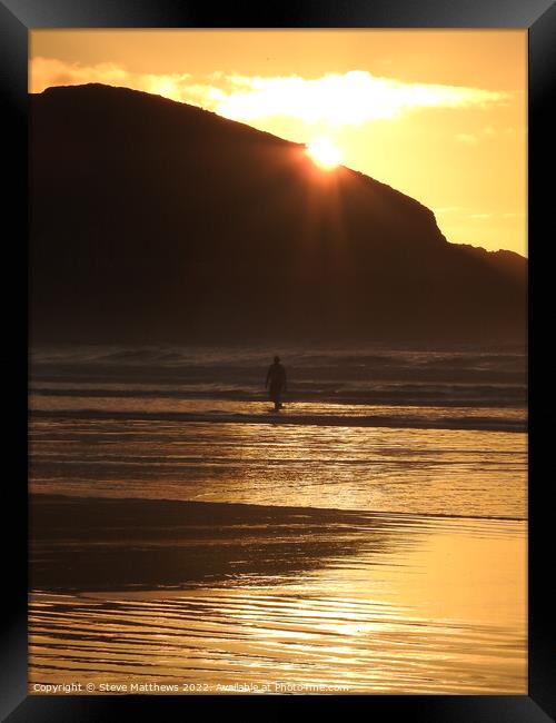 Westward Ho! Beach Sunset Framed Print by Steve Matthews