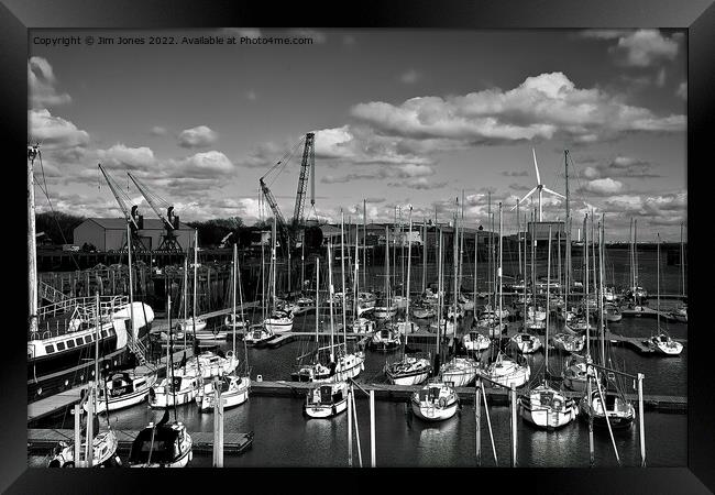 The Marina at South Harbour in Blyth, Northumberland - monochrome Framed Print by Jim Jones