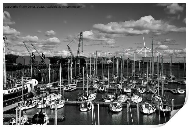 The Marina at South Harbour in Blyth, Northumberland - monochrome Print by Jim Jones