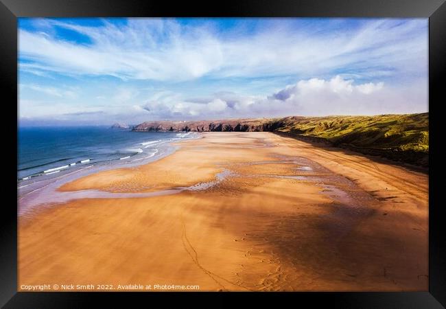 Penhale Sands (Perranporth) Looking towards Ligger Point Framed Print by Nick Smith