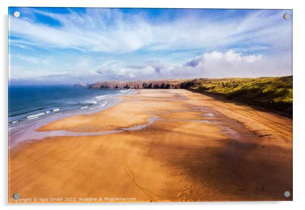 Penhale Sands (Perranporth) Looking towards Ligger Point Acrylic by Nick Smith