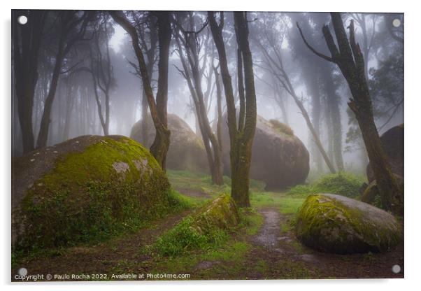 Foggy forest path in Sintra mountain, Portugal Acrylic by Paulo Rocha