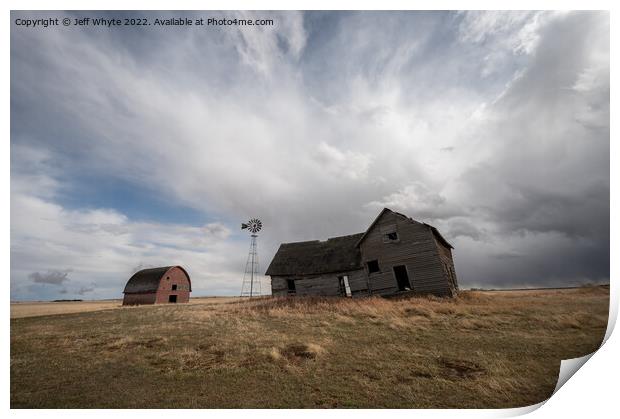 Abandoned farm buildings in Alberta Print by Jeff Whyte