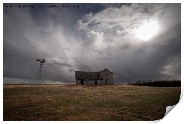 Abandoned farm buildings in Alberta Print by Jeff Whyte