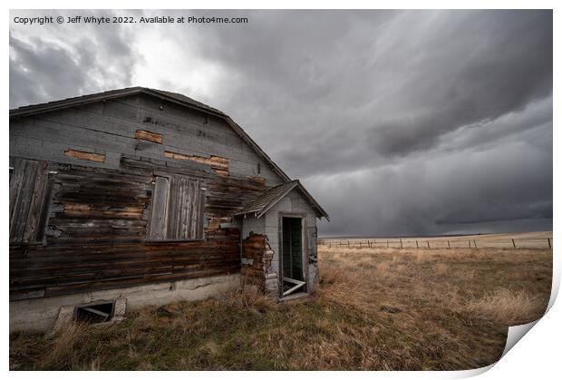 Abandoned farm buildings Print by Jeff Whyte