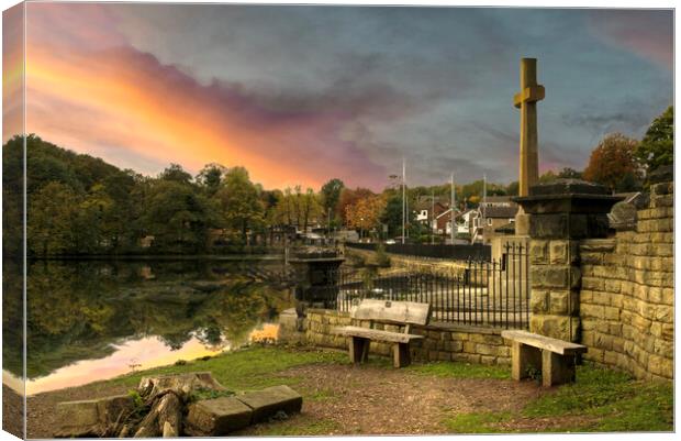 Sunset At Newmillerdam War Memorial  Canvas Print by Alison Chambers