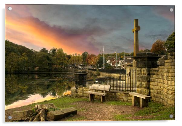 Sunset At Newmillerdam War Memorial  Acrylic by Alison Chambers