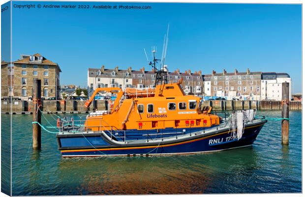 Weymouth Severn class RNLI Lifeboat 'Ernest and Ma Canvas Print by Andrew Harker
