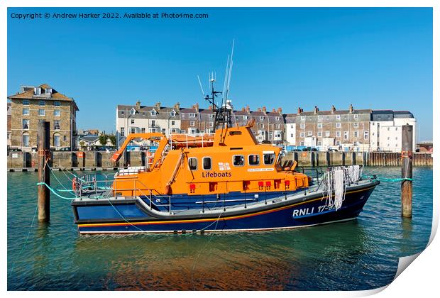 Weymouth Severn class RNLI Lifeboat 'Ernest and Ma Print by Andrew Harker