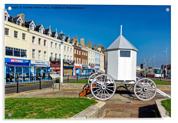 Replica bathing machine  at Weymouth, Dorset, Engl Acrylic by Andrew Harker