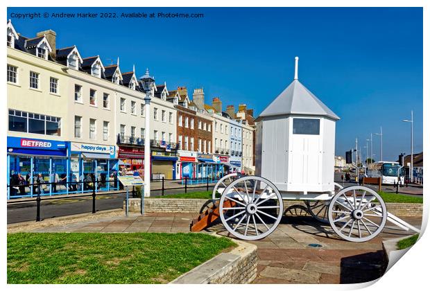 Replica bathing machine  at Weymouth, Dorset, Engl Print by Andrew Harker