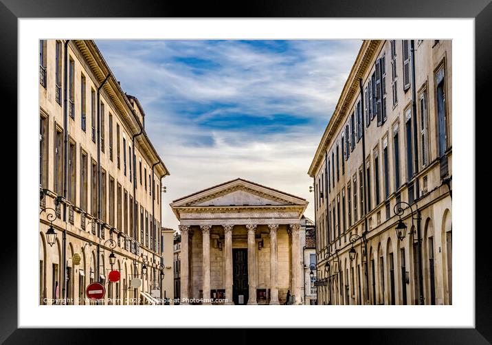 Street Shops Maison Caree Ancient Roman Temple Nimes Gard France Framed Mounted Print by William Perry