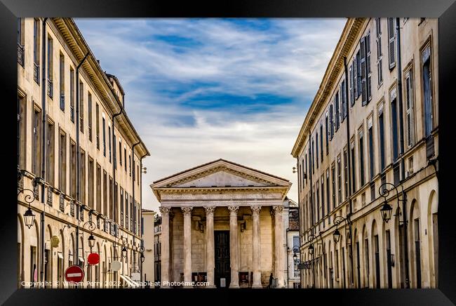 Street Shops Maison Caree Ancient Roman Temple Nimes Gard France Framed Print by William Perry